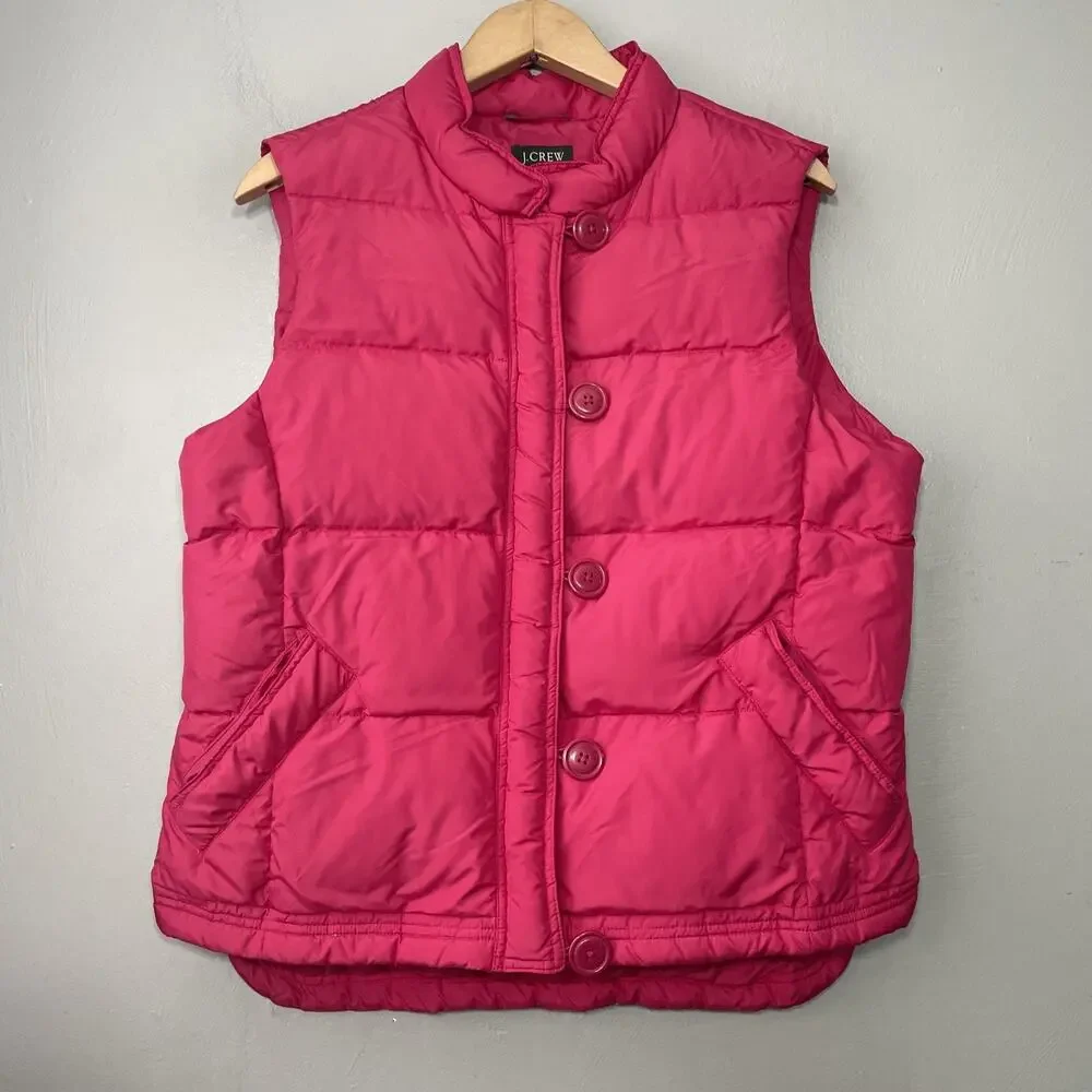 J Crew Down Puffer Vest Size Large Pink Sleeveless Gilet Preppy Dopamine Y2K
